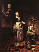 MAES, Nicolaes Interior with a Sleeping Maid and Her Mistress oil on canvas